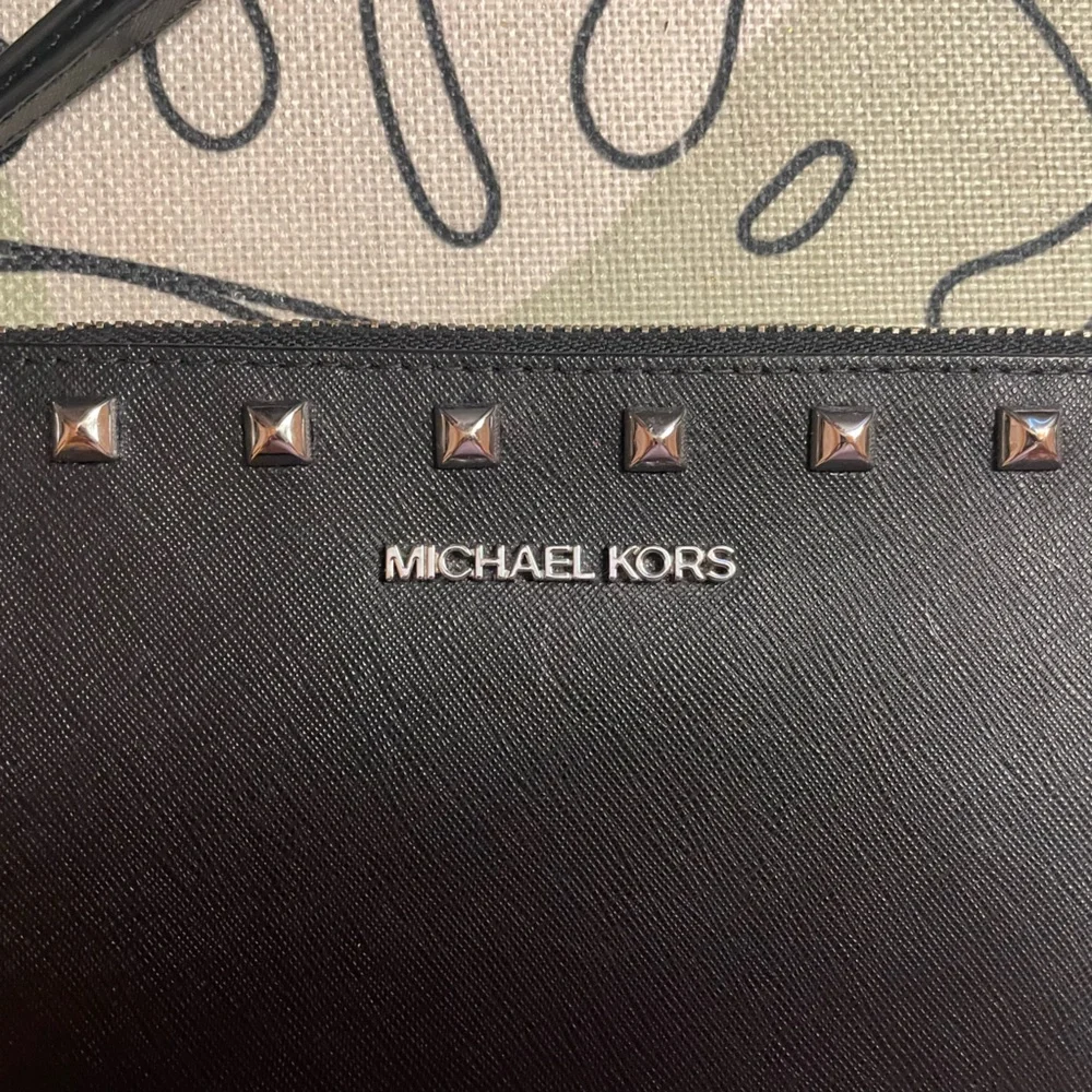Michael Kors XL Black Studded Wristlet - Picture 2 of 4